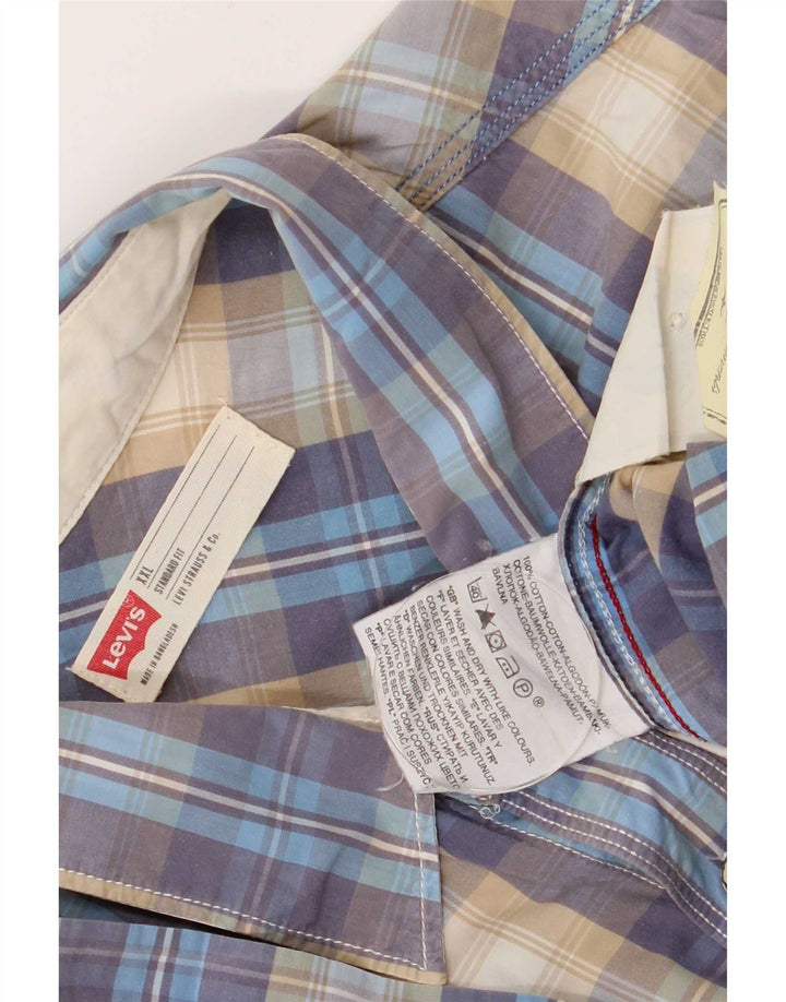 Levi's Camisa de manga corta para hombre, ajuste estándar, talla 2XL, algodón a cuadros azules
