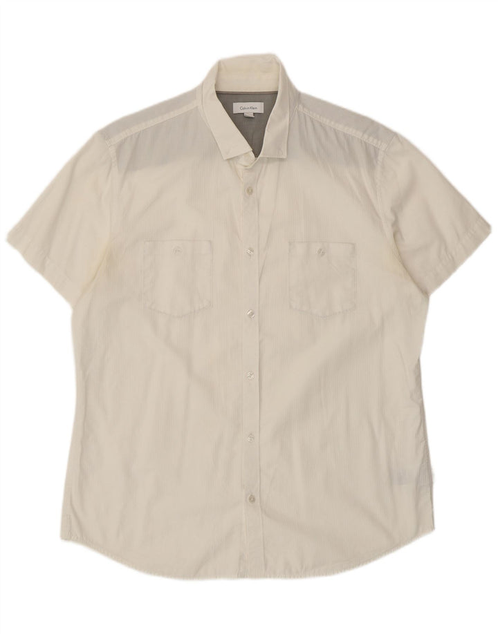 Calvin Klein Camisa de manga corta para hombre de algodón blanco grande
