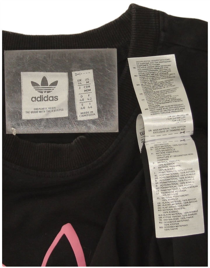 Adidas Mujer Gráfico Top Manga Larga UK 44 Mediano Negro Algodón
