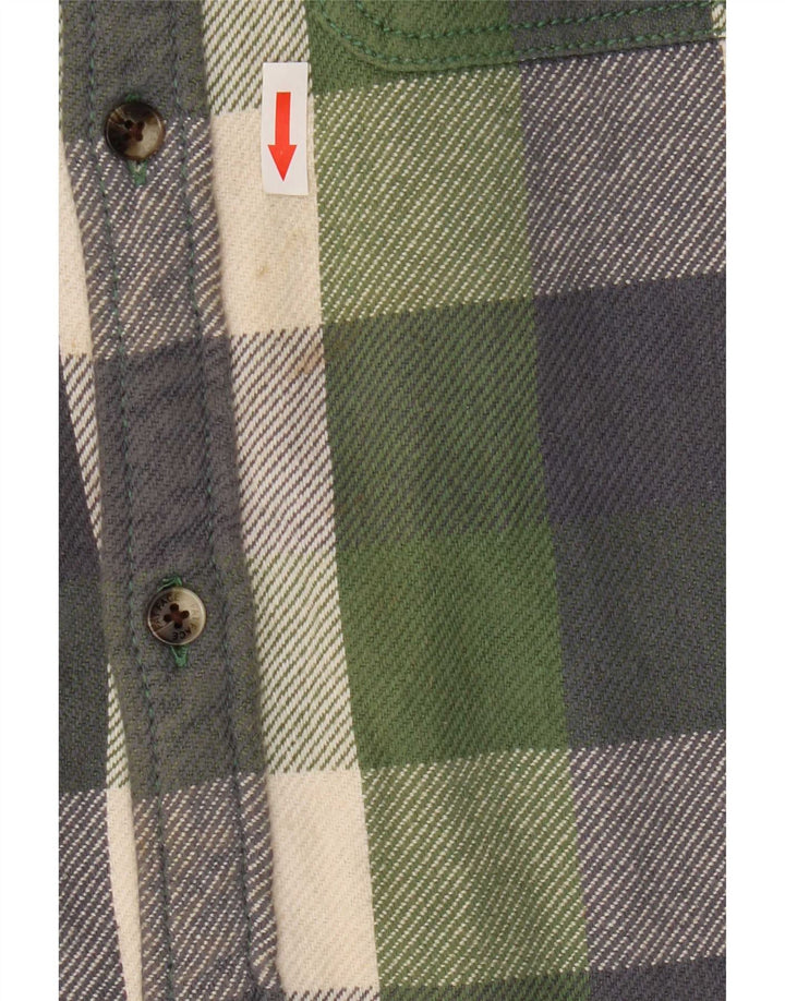Camisa alta de franela de hombre de Fat Face de algodón a cuadros en verde medio
