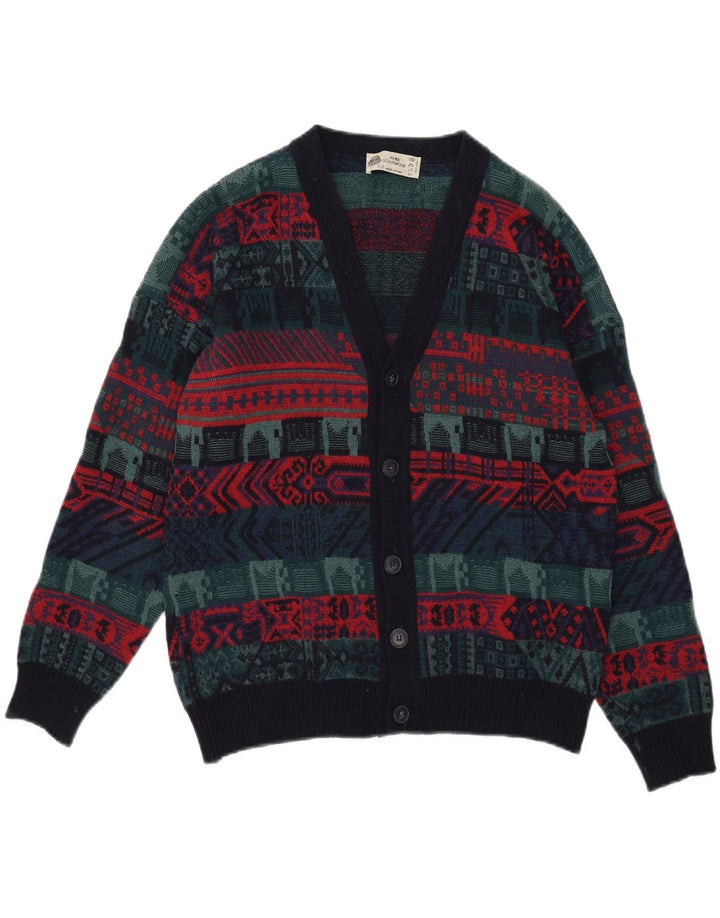 Vintage hombres Cardigan suéter IT 52 gran lana geométrica multicolor