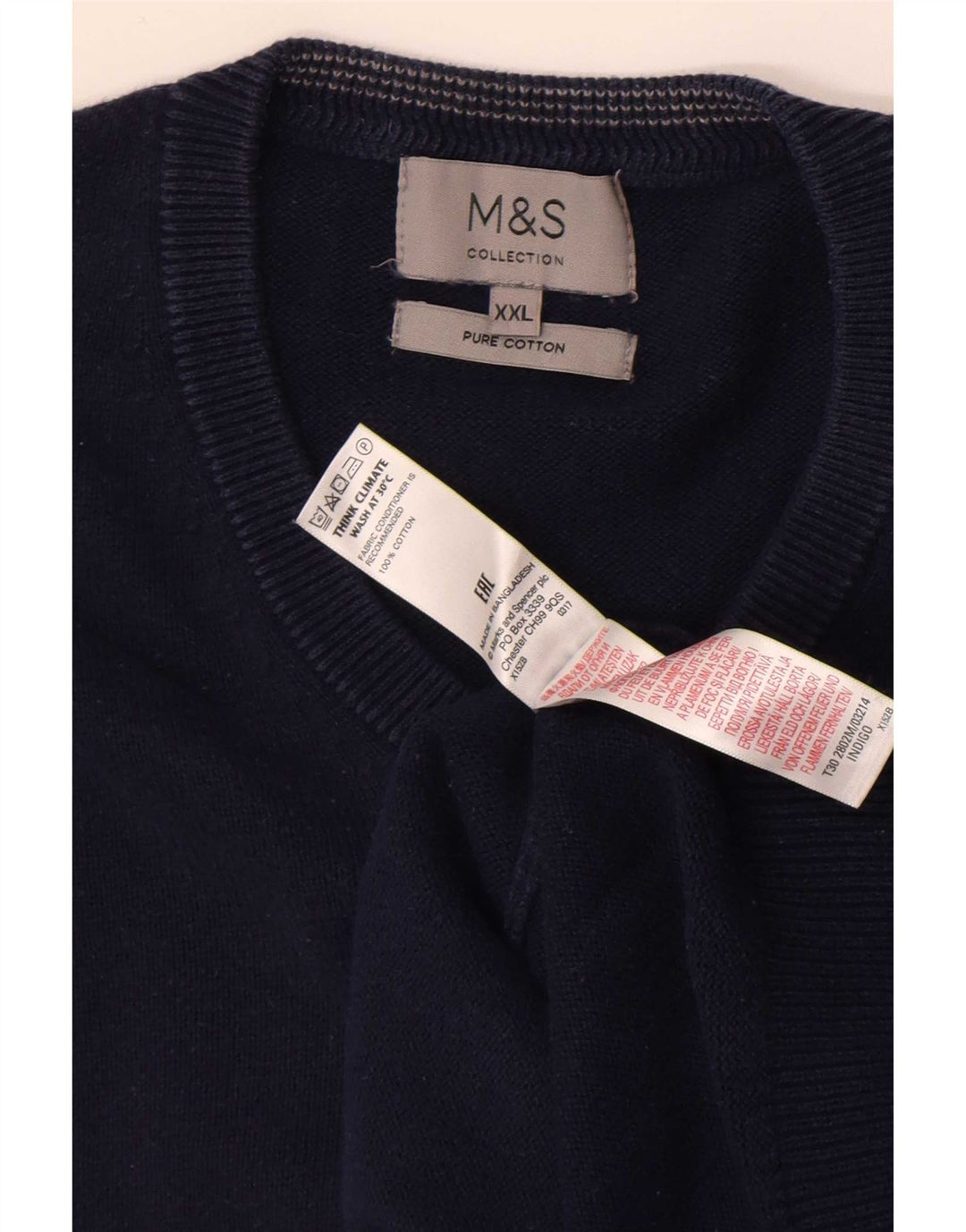 Marks & Spencer - Jersey con cuello en V para hombre, talla 2XL, algodón azul marino