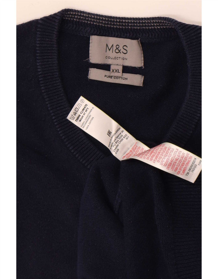 Marks & Spencer - Jersey con cuello en V para hombre, talla 2XL, algodón azul marino