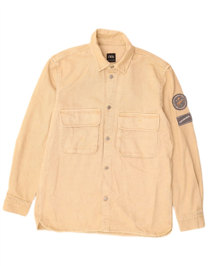 Zara Hombre Camisa Vaquera Relaxed Fit Algodón Beige Medio
