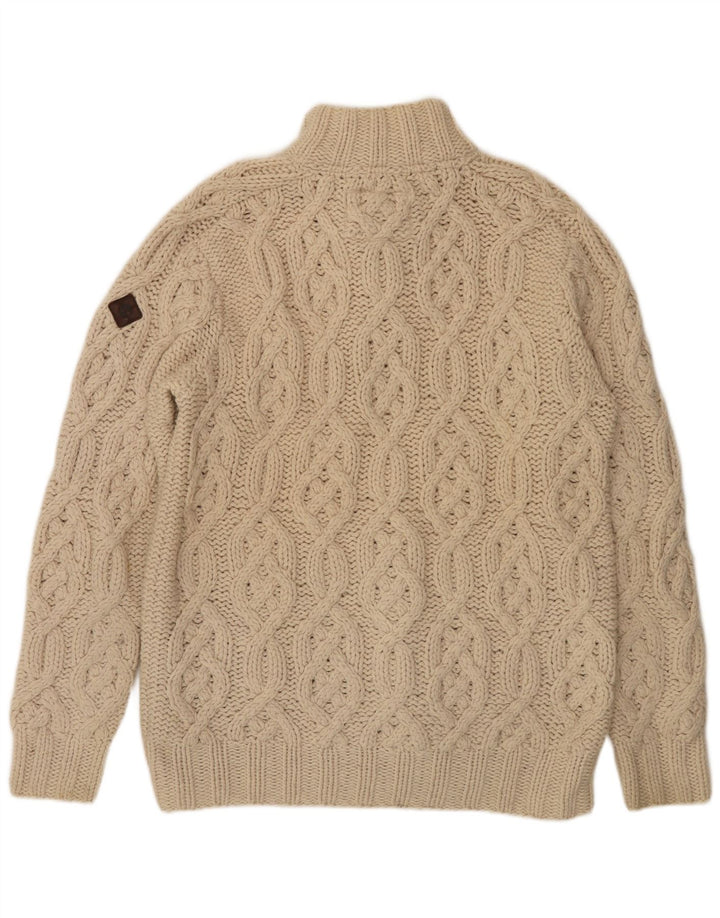 Timberland Hombre Botón Cuello Jersey Suéter Grande De Lana Blanca