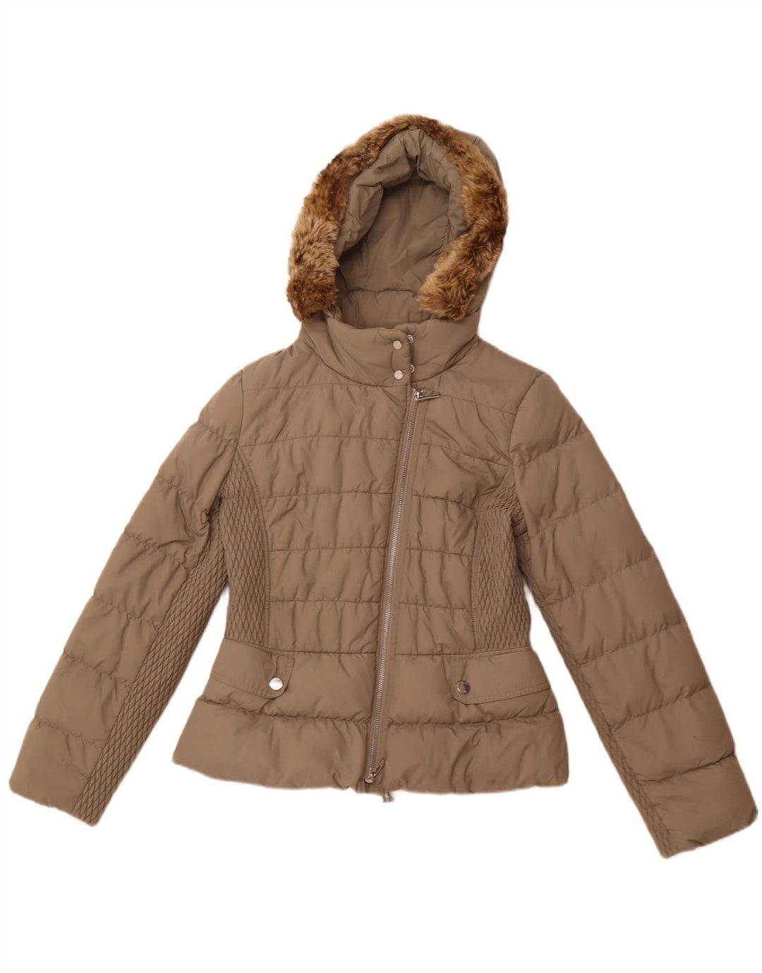 KAREN MILLEN Chaqueta acolchada con capucha para mujer UK 42 Poliamida beige medio