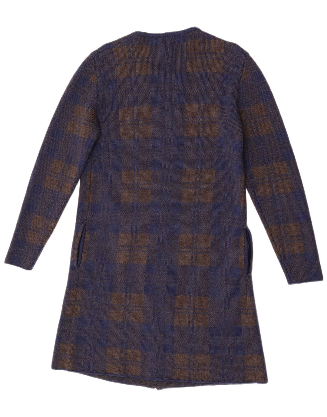 Vintage mujer longline cardigan suéter Reino Unido 14 medio azul marino cheque