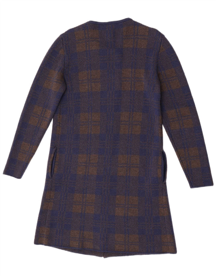 Vintage mujer longline cardigan suéter Reino Unido 14 medio azul marino cheque