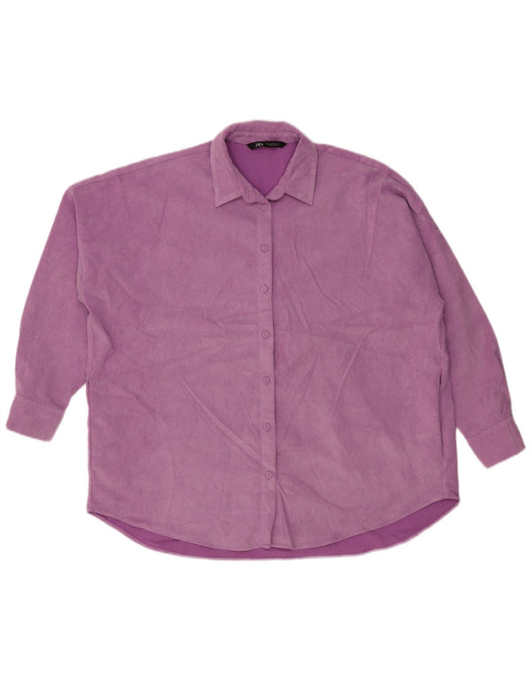Zara Mujer Camisa De Pana Extragrande UK 44 Poliéster Morado Medio