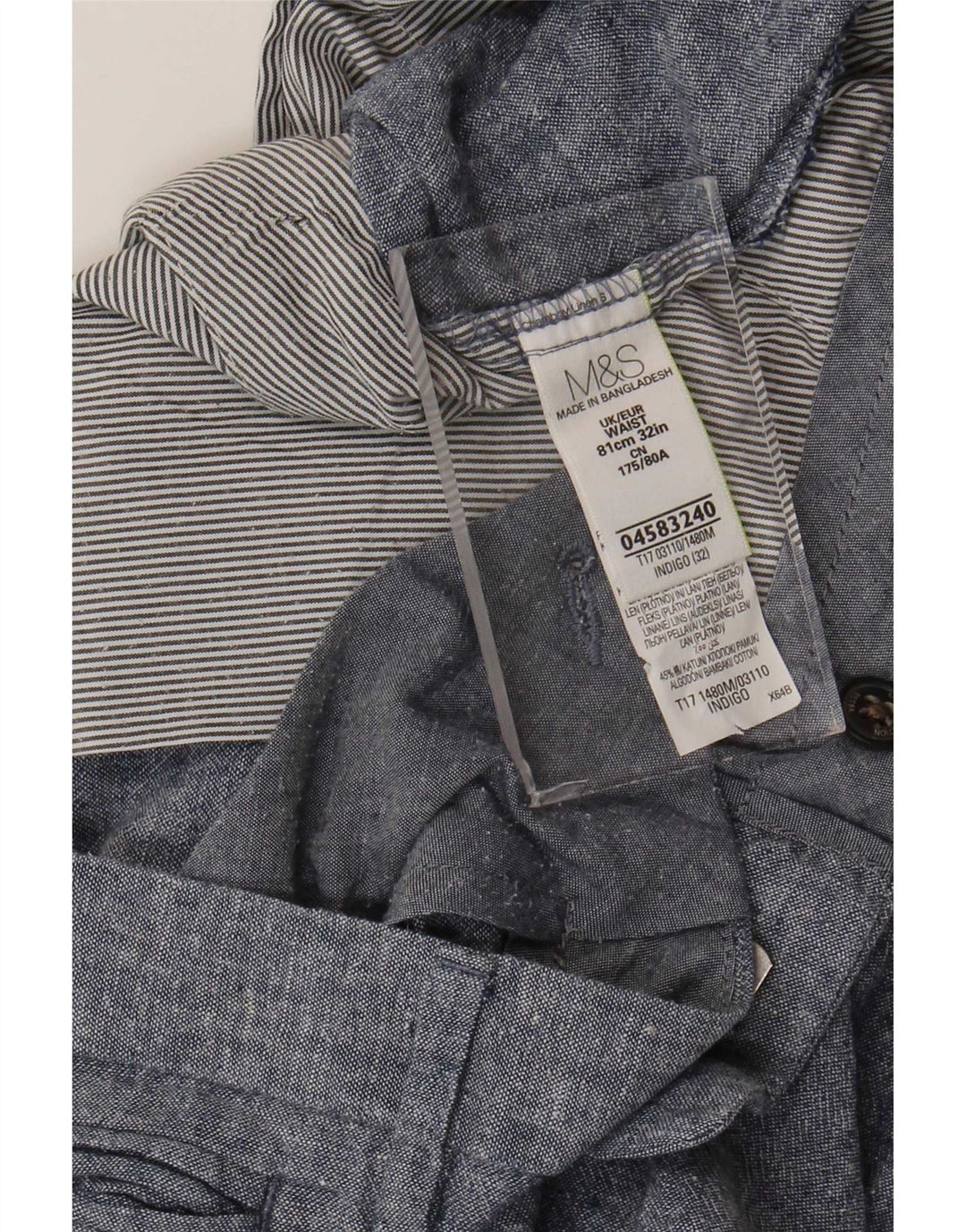 Pantalones cortos chinos Marks & Spencer para hombre W32 lino azul medio