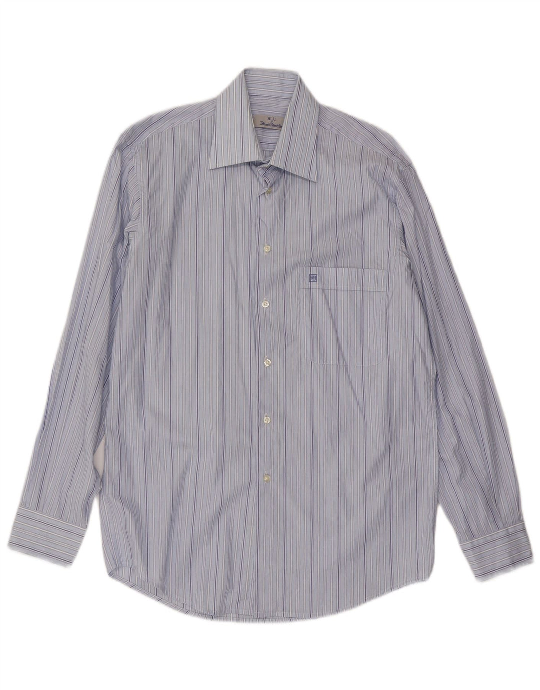 Renato Balestra Camisa Hombre Talla 39 15 1/2 Algodón Rayas Azul Medio