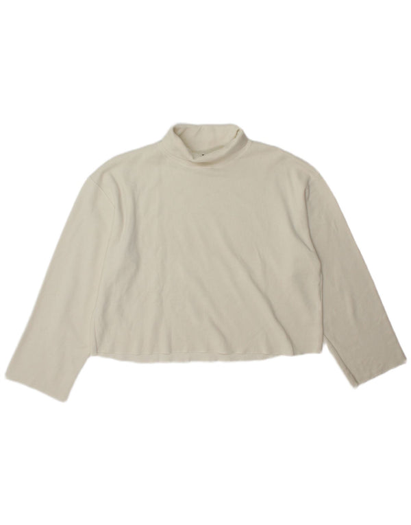 Zara Top corto con cuello vuelto y manga larga para mujer UK 40 Medium Off White