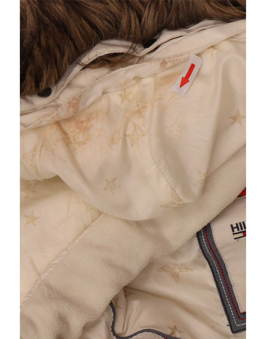 Tommy Hilfiger Abrigo acolchado con capucha para mujer UK 6 XS Poliéster blanco