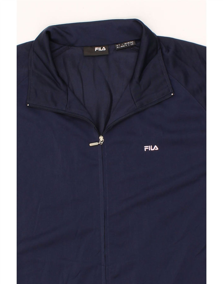FILA Womens Tracksuit Top Jacket UK 14 Large Navy Blue Polyester Vintage Fila and Second-Hand Fila from Messina Hembry 