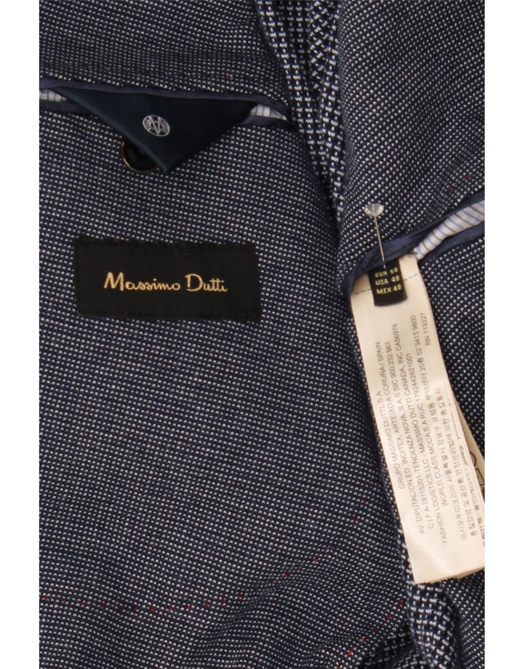 Massimo Dutti Chaqueta Blazer de 2 Botones para Hombre EU 58 2XL Azul Marino Algodón