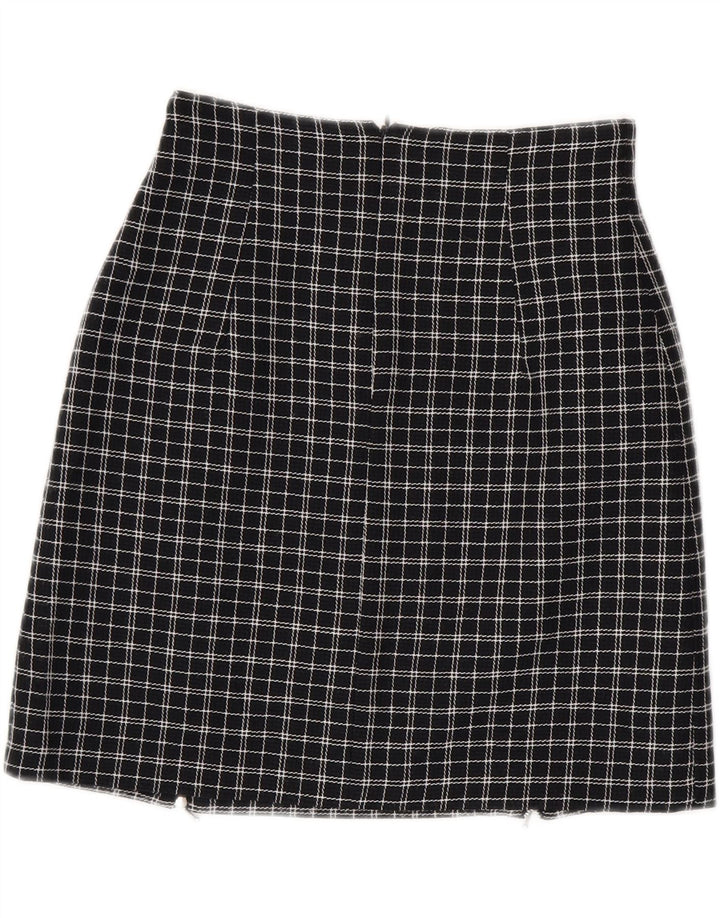 Falda recta vintage para mujer pequeña W26 poliéster a cuadros negros