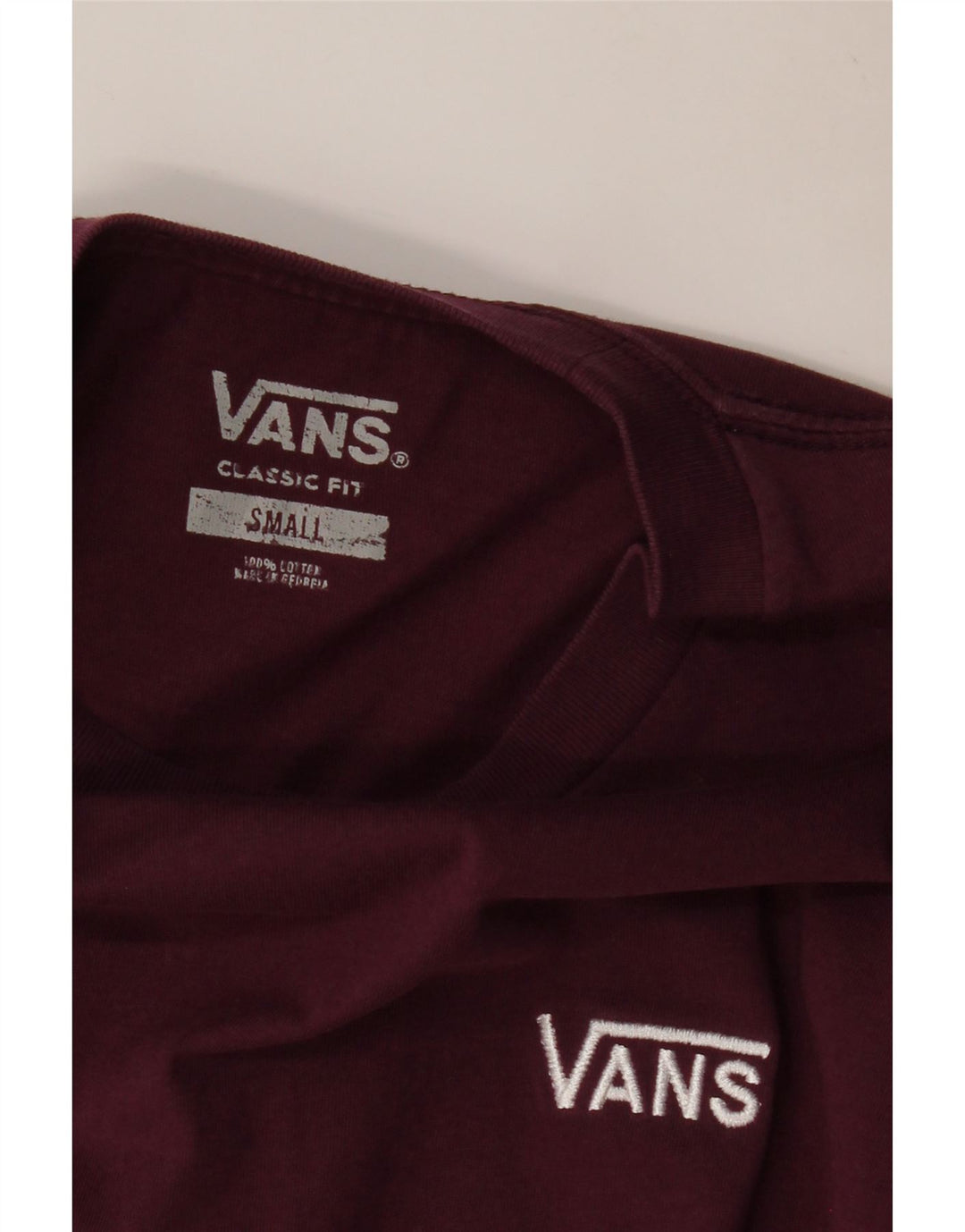 VANS Camiseta gráfica de corte clásico para hombre Top pequeño de algodón burdeos