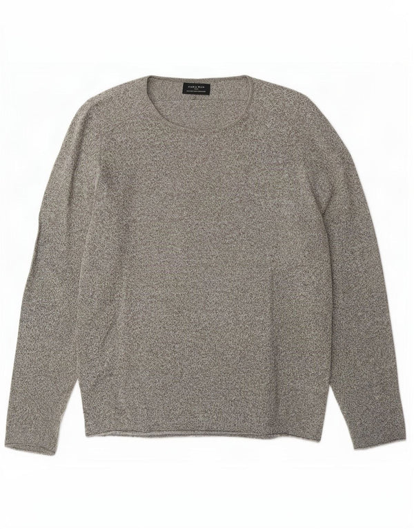 Zara Hombre Jersey Con Cuello Barco Jersey Grande De Algodón Moteado Gris