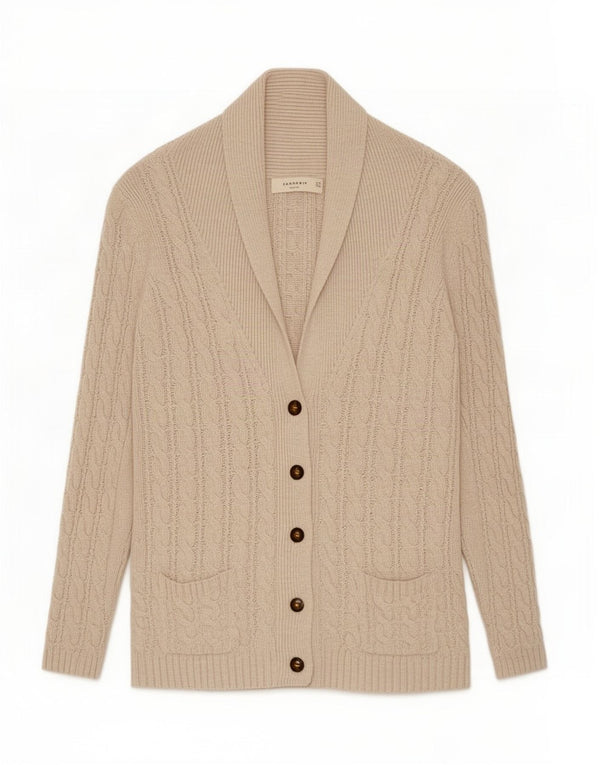 Zara Mujer Cárdigan Suéter UK 46 Grande Algodón Beige