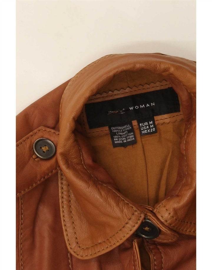 Zara Chaqueta De Cuero Militar Para Mujer UK 44 Marrón Medio