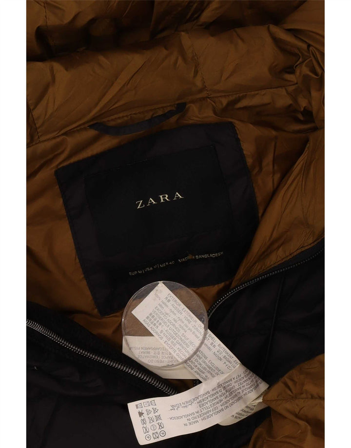 Zara Hombre Chaqueta Acolchada Con Capucha UK 38 Medium Nylon Negro