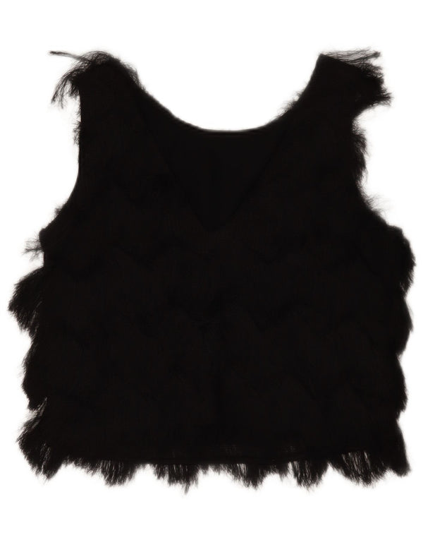 Zara Mujer Blusa Corta Sin Mangas Top UK 10 Small Poliéster Negro