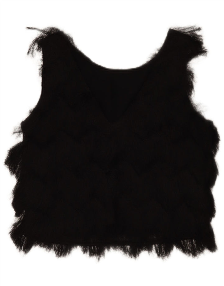 Zara Mujer Blusa Corta Sin Mangas Top UK 10 Small Poliéster Negro