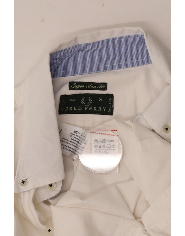 Fred Perry Camisa Super Slim Fit Para Hombre Algodón Blanco Pequeño