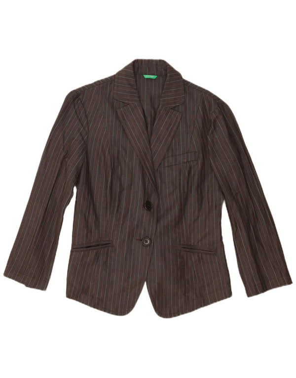 Benetton Blazer De 2 Botones IT 44 Viscosa A Rayas Gris Medio