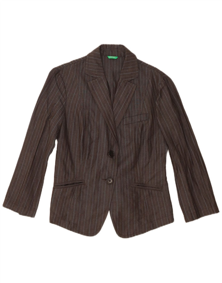 Benetton Blazer De 2 Botones IT 44 Viscosa A Rayas Gris Medio