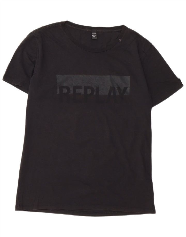 REPLAY Camiseta gráfica para hombre Top grande de algodón negro