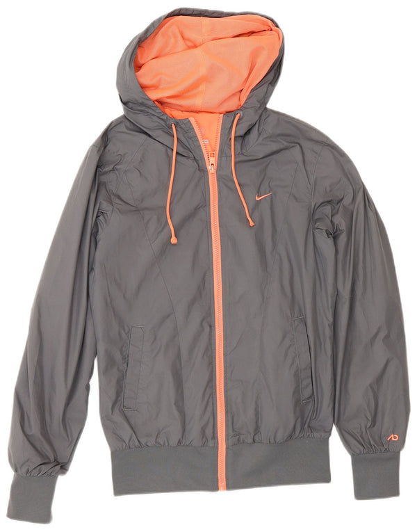 Nike Chaqueta impermeable con capucha para mujer UK 10 Small Gris Poliéster Deportes