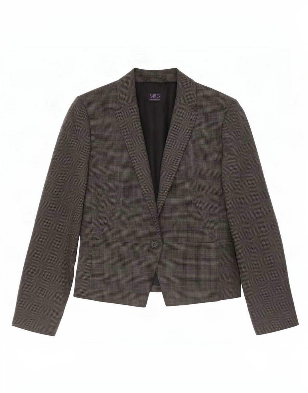 Marks & Spencer Chaqueta tipo blazer de 1 botón para mujer UK 42 Gris medio Pata de gallo