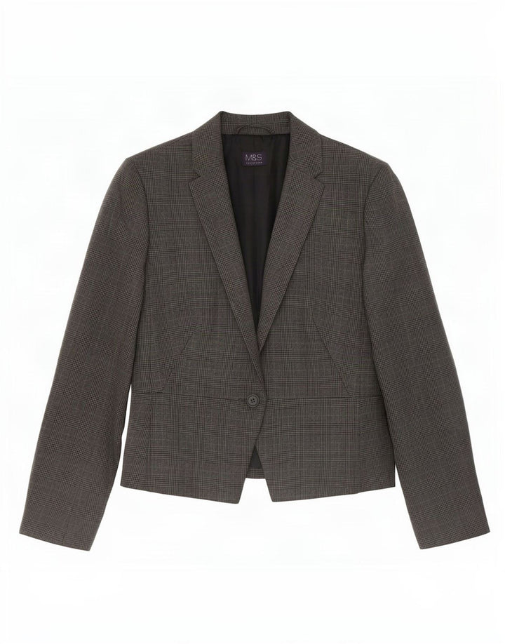 Marks & Spencer Chaqueta tipo blazer de 1 botón para mujer UK 42 Gris medio Pata de gallo