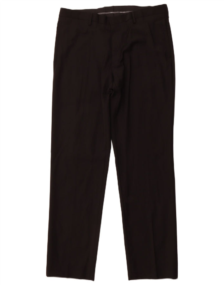 ZARA Pantalón de traje recto para hombre EU 44 Large W34 L31 Lana negra