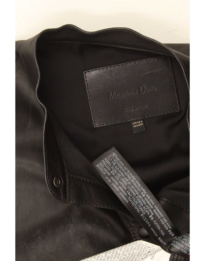 Massimo Dutti Camisa De Cuero Extragrande Mujer UK 6 XS Cuero Negro