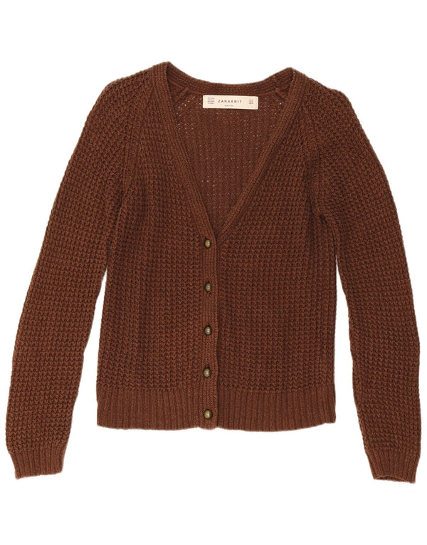 Zara Mujer Cárdigan Suéter UK 12 Algodón Marrón Medio