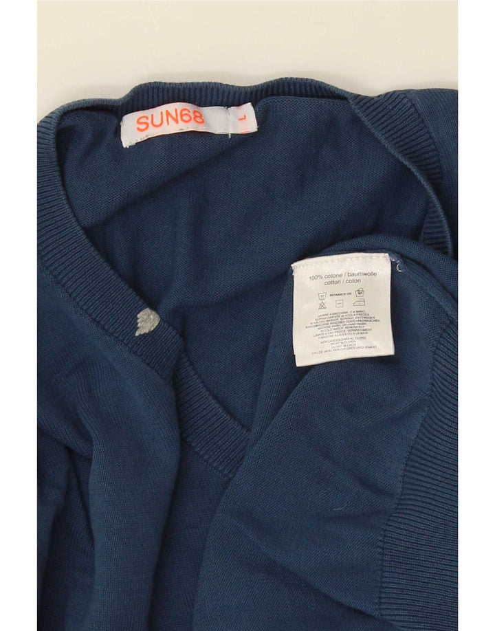 Sun68 Hombre Jersey con Cuello en V Jersey Grande Azul Algodón Clásico
