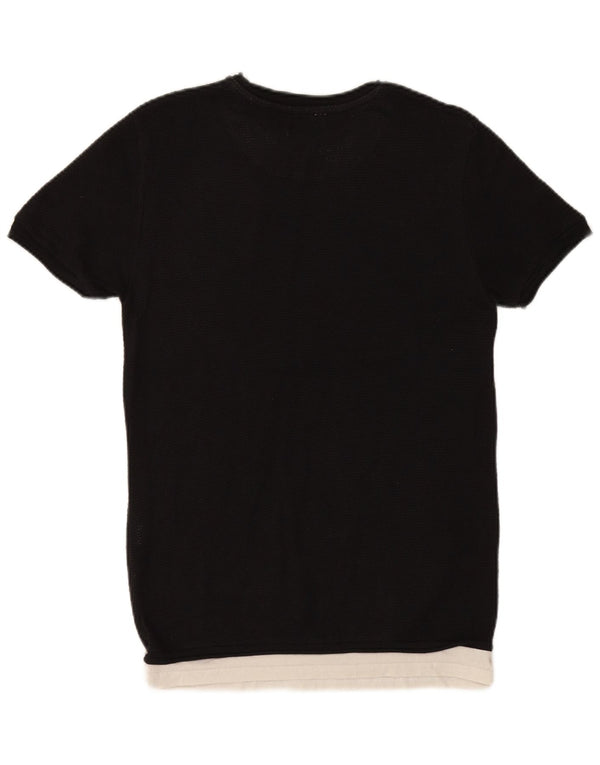 ZARA Hombre Camiseta Top Medium Negro Algodón