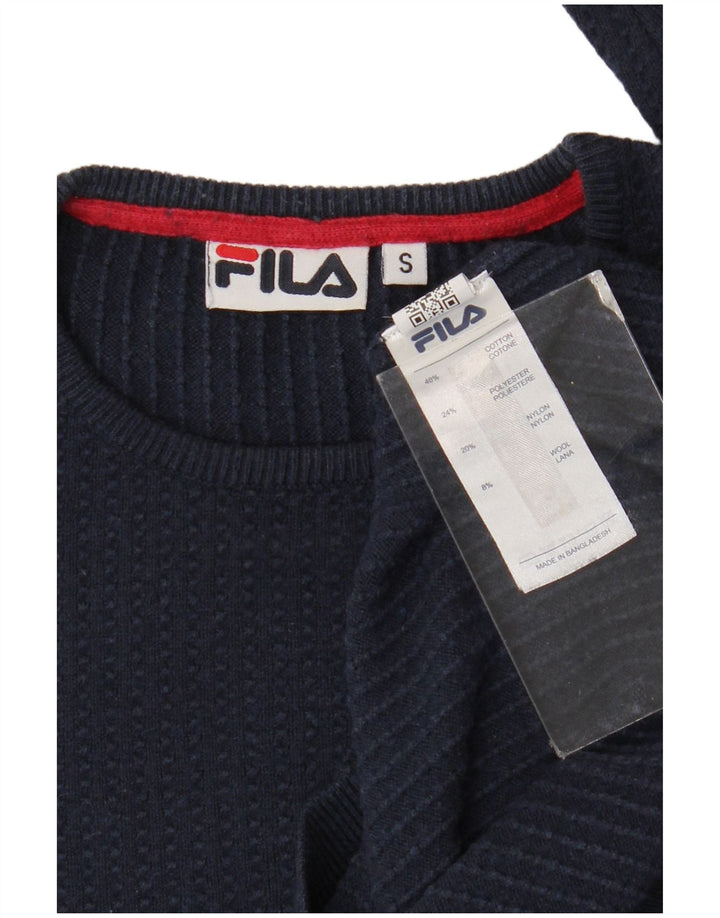 Fila - Jersey de cuello redondo para hombre, talla pequeña, algodón azul marino