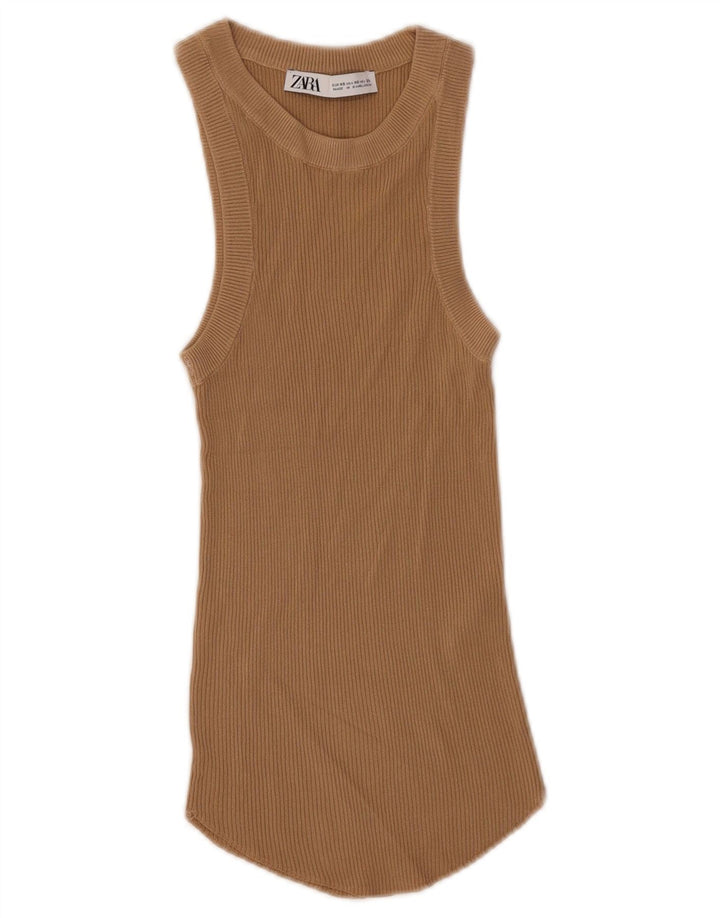 Zara Mujer Chaleco Top UK 4 XS Viscosa Beige