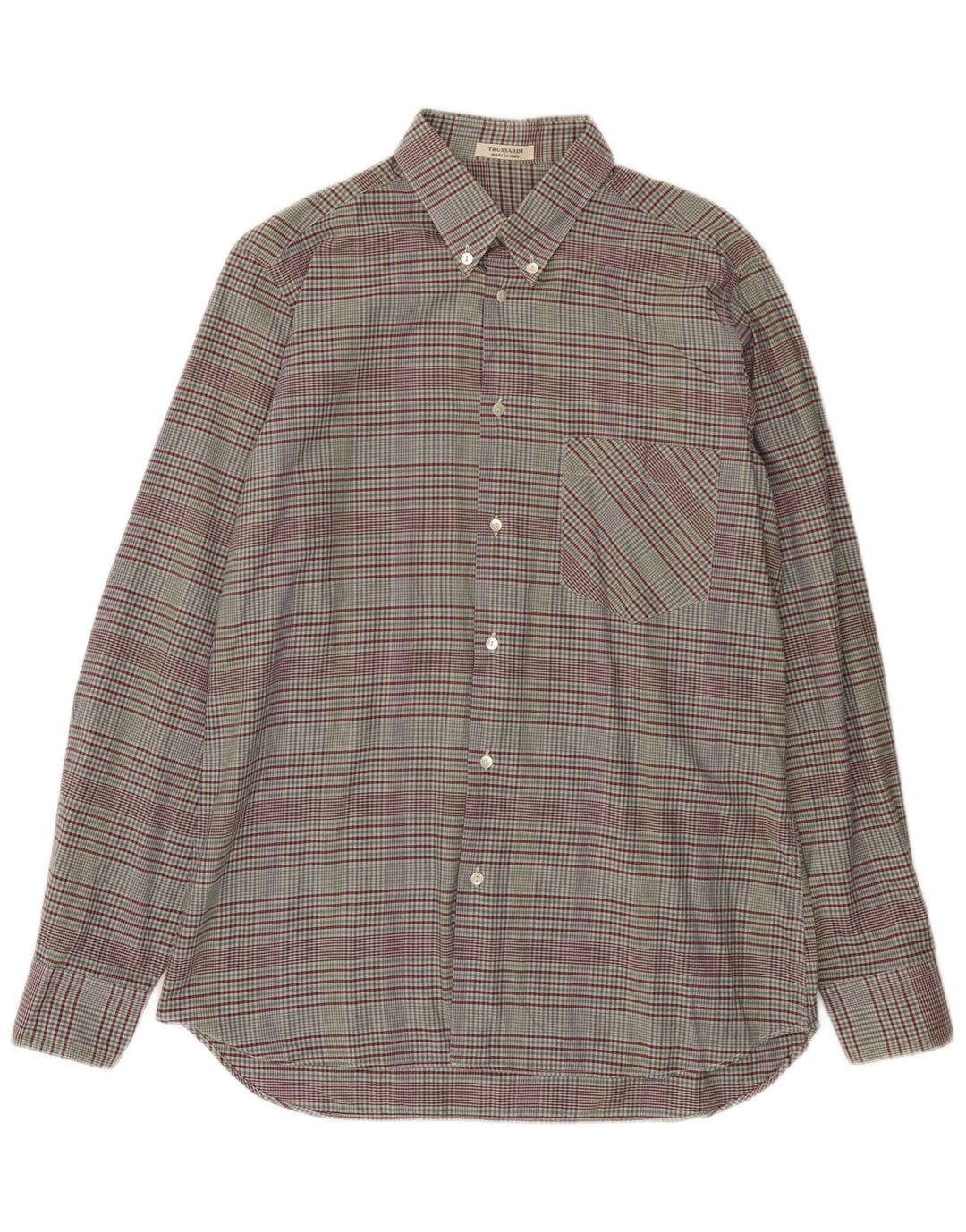 TRUSSARDI Camisa Hombre Talla 40 15 3/4 Mediana Algodón Cuadros Multicolor