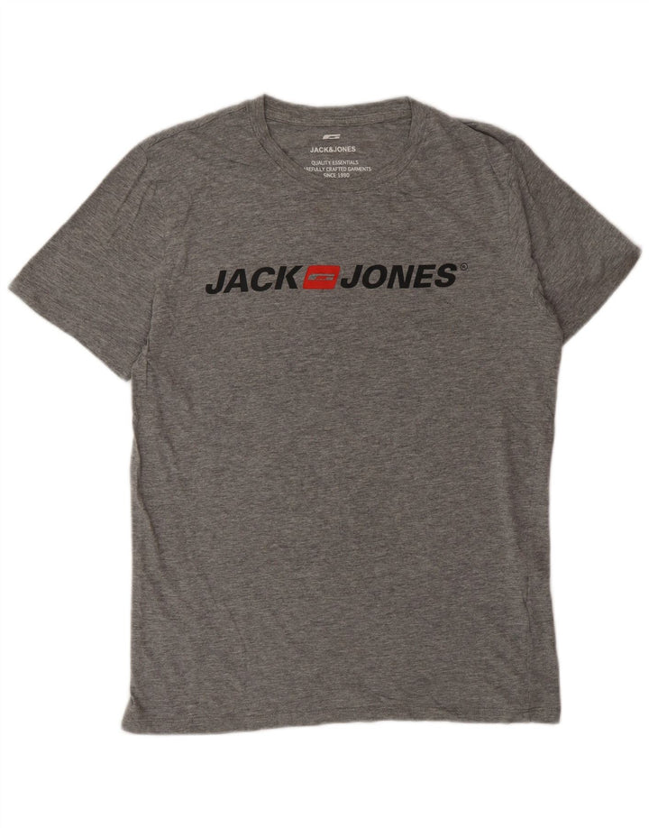 JACK & JONES Mens Graphic T-Shirt Top Medium Grey Cotton