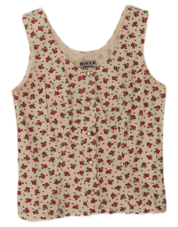 Rifle Blusa sin mangas corta para mujer UK 44 Grande Off White Floral
