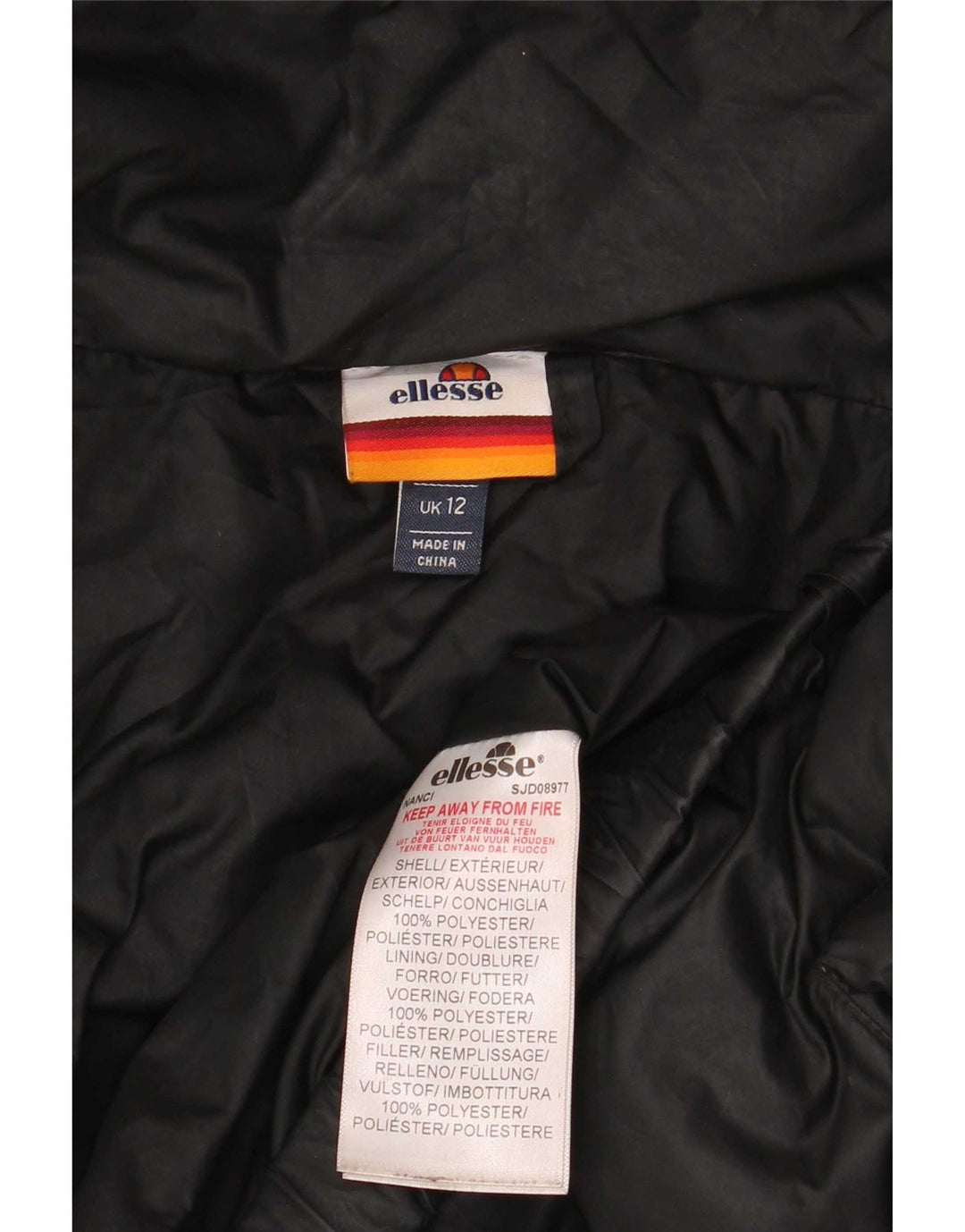 Chaqueta acolchada extragrande con capucha para mujer Ellesse UK 42 Poliéster negro mediano