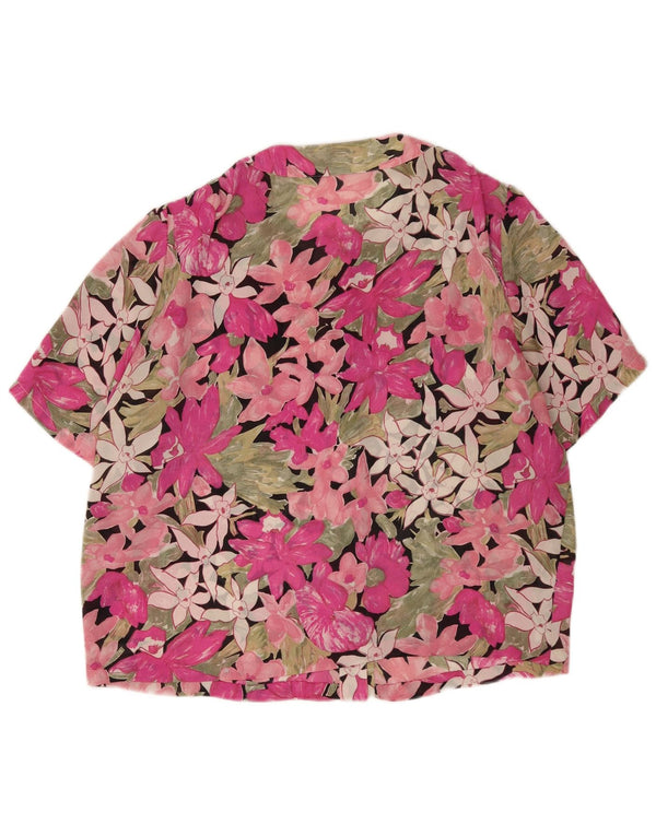 Vintage mujer manga corta camisa blusa IT 48 XL rosa floral