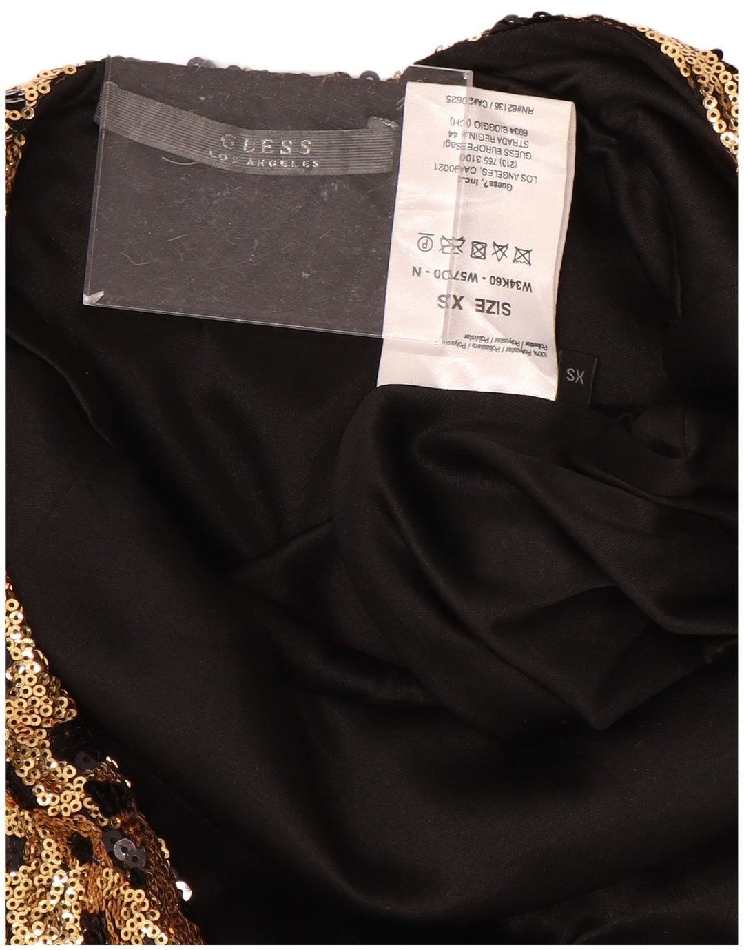 GUESS Vestido ajustado de lentejuelas de manga larga para mujer UK 6 XS Oro geométrico