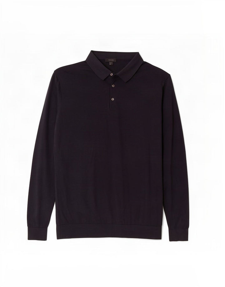 Cos Mens Polo Neck Jumper Suéter Medio Azul Marino Seda