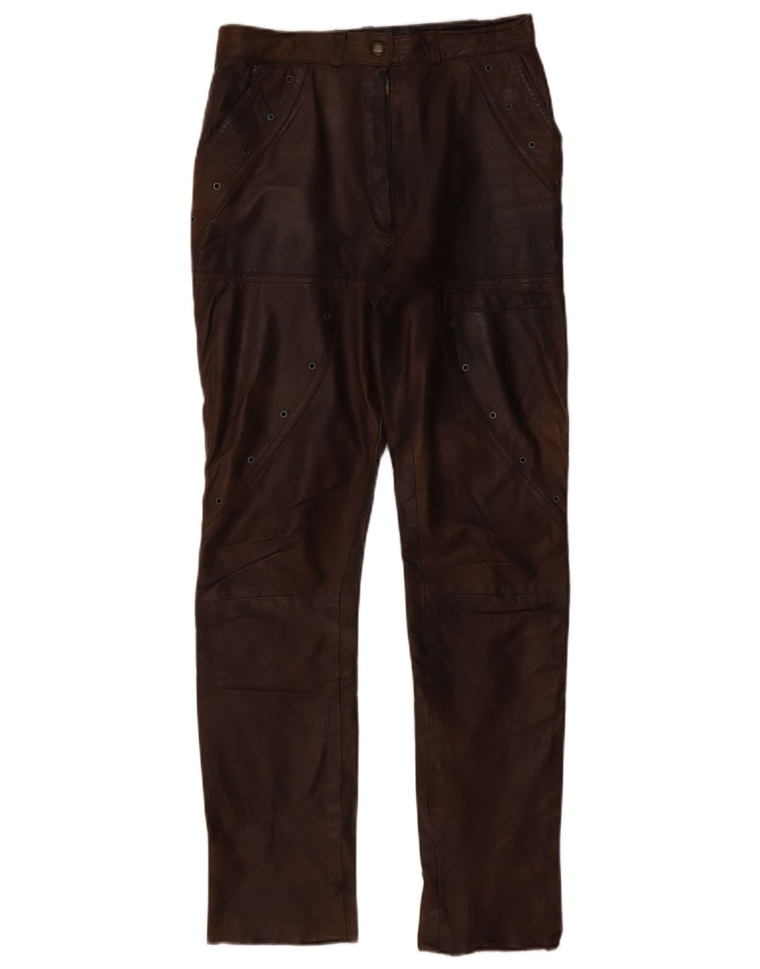 VINTAGE Pantalones de cuero rectos para mujer EU 36 Pequeño W28 L30 Cuero marrón