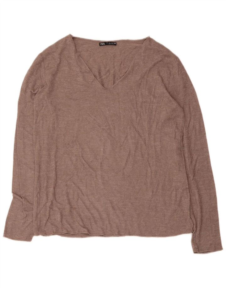 Zara Mujer Blusa Top UK 44 Grande Viscosa Marrón